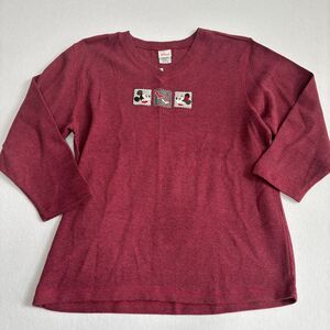 VTG Disney Store Mickey Minnie Mouse Ribbed Sweater Women's L Red Top 90s NWT